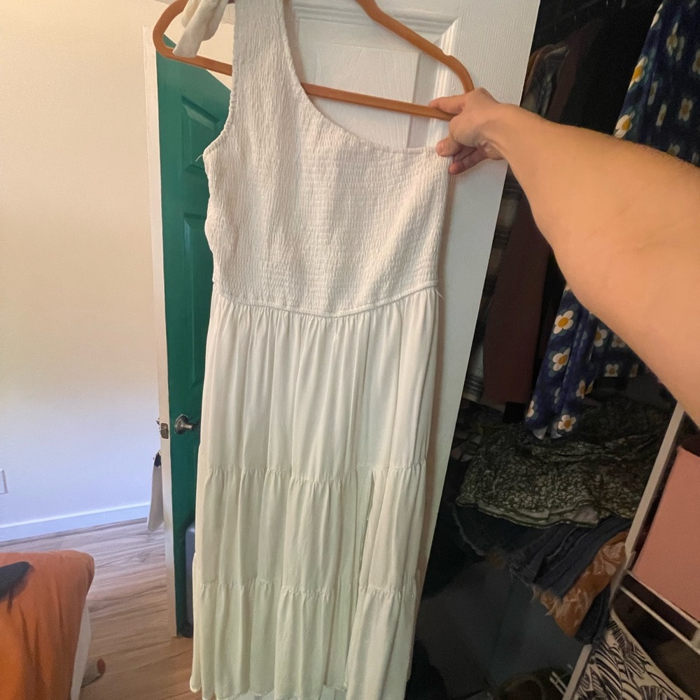 One Shoulder White Maxi Dress - with leg slit